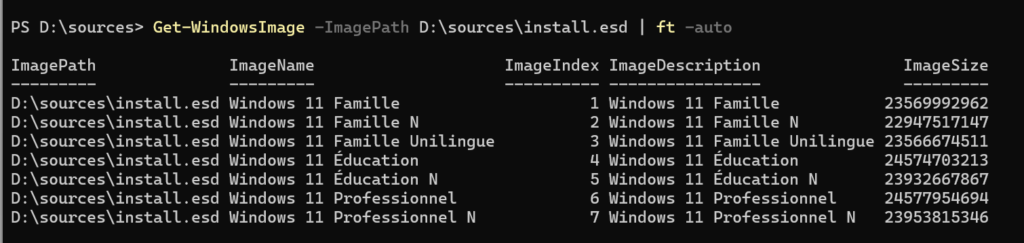 cle usb installation windows: lister les images